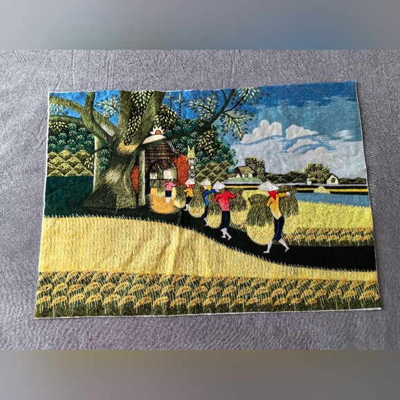 Vintage Other - Vintage Vietnamese Handmade Silk Embroidered art, village Scenery